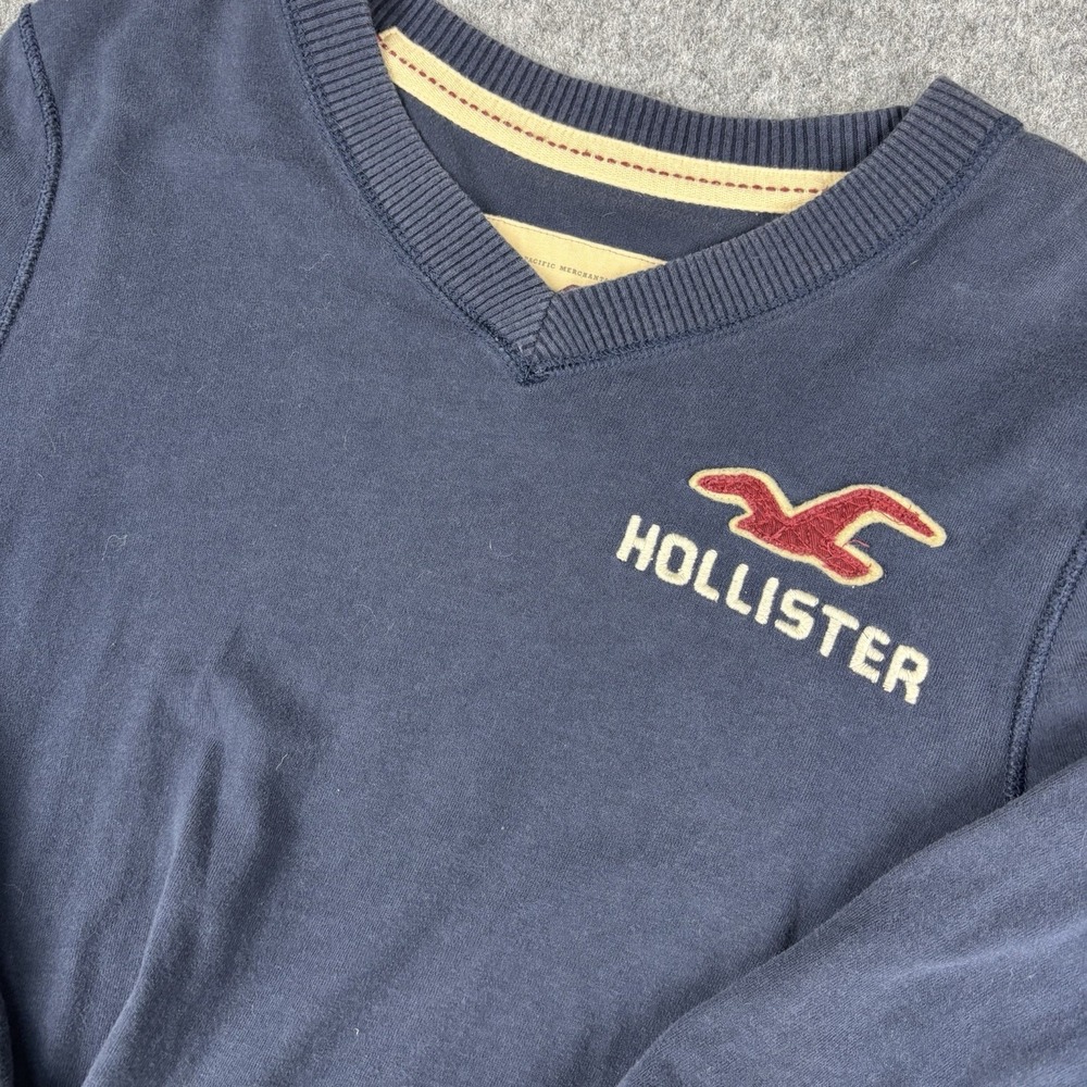 Hollister V Neck Shirt Mens Large (Fits Medium) Blue Long‎ Sleeve Y2K Preppy